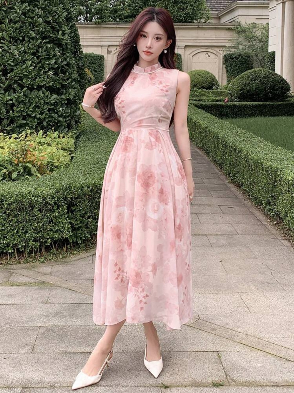 NWT Dazy Pink Floral Sleeveless Midi Dress - Elegant Women's Dress size M